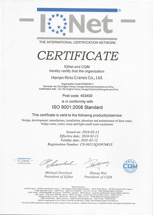 Kinocranes ISO-9001