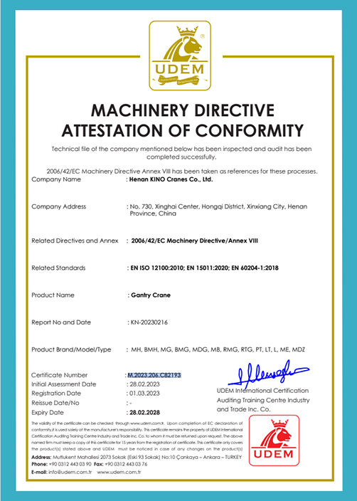 CE Certification Gantry Crane
